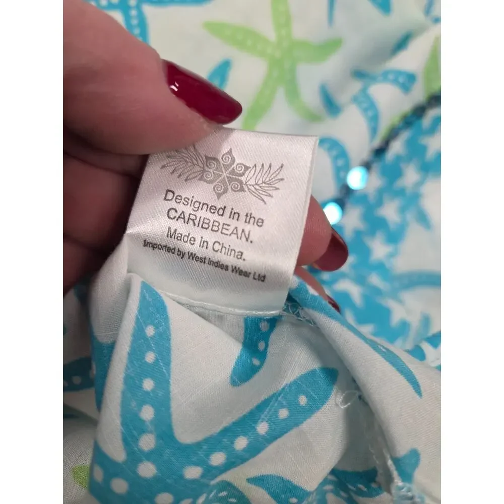 West Indies 100% Pure Soft Cotton Designer V-Neck Tunic Top Starfish Small Dress - Picture 4 of 7